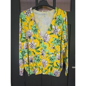 NEW Signature Collection 3X 26W-28W Cardigan Sweater Yellow Floral V-Neck Button